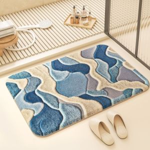 VIKAMA Modern Abstract Bathroom Floor Mat Water Absorbing and Anti-Slip Bathroom Door Mat Entryway Wall Mat Home Decoration