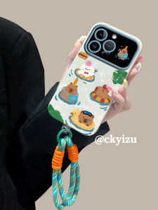Suitable for Apple 15 Phone Case New Arrival Large Window Iphone14plus Cable Stitch Lanyard 13promax Cartoon Capybara 12pro Silicone Soft Case IP11 All-Inclusive Drop-Resistant Max Cute Fall and Winter