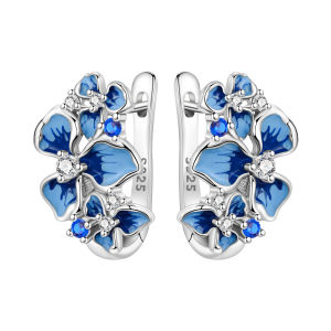 S925 Sterling Silver Earrings Blue Green Flowers and Leaves Earrings Original Simple Fashion Jewelry For Women Birthday Gift