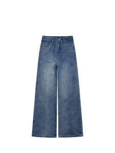 กางเกงยีนส์ทรงสลิมฟิตเอวสูงผ่าหน้าปักลายดอกไม้สไตล์เกาหลีสำหรับผู้หญิง กางเกงขายาวทรงหลวมอเนกประสงค์สำหรับฤดูใบไม้ผลิ