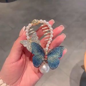 Klip Cakar Rambut Kupu-kupu Mutiara: Aksesori Rambut Gadis Elegan High-end