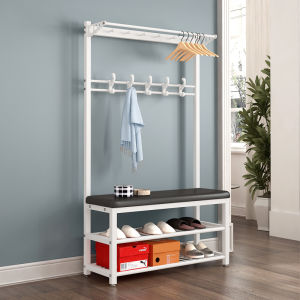 Simple European Style Iron Coat Rack Bench Combination Bedroom Home Entry Seat Shoe Storage Wardrobe Clothes Line Organizer