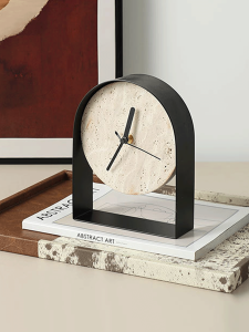 Modern Minimalist Geometric Shape Hole Stone Table Clock Decorative Accessories Sample Room Homestay Study Desktop Crafts