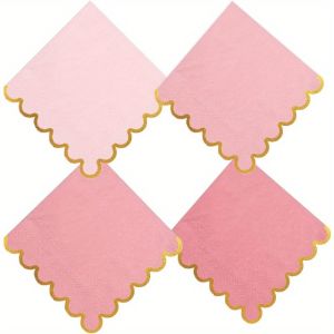 Pink Mix Cocktail Napkins with Gold Foil Accents Scalloped Edges Napkin Party Decoration Wedding Bridal Dinner Lunch Supplies