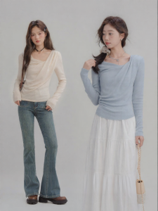 loveheynew | Áo Len Lông Cừu Drape Neck Phong Cách Nữ Tính