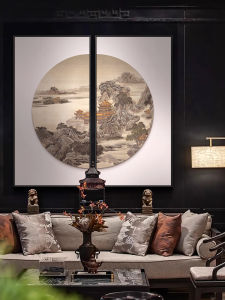 New Chinese Style Double-Link Decorative Painting Office Luxury Sensation Wall Hanging Art Living Room Background Wall Mural