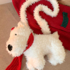 Christmas Cute Red Scarf West Highland Plush Single Shoulder Bag Women Large Capacity Versatile Commuter Crossbody Bag