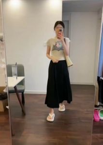 กระโปรงผ้าฝ้าย ทรงเอ สีเทา สไตล์เกาหลี มีซับด้านใน เอวยางยืด ทรงสวยผ้าพริ้วทิ้งตัว พรางหุ่น แมทซ์กับเสื้อผ้าได้ทุกชุด #6611