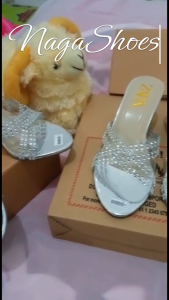 Heels wanita tali permata/sendal hak kaca 7cm/sandal wanita/ sandal pesta