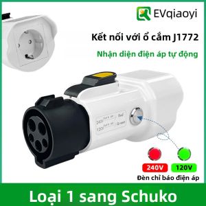 Bộ Chuyển Đổi EVqiaoyi Type1 Sang Schuko Có Màn Hình Hiển Thị Điện Áp Đầu Vào Cho Bộ Sạc Cột Sạc J1772 Dùng Cho Cắm Trại Ngoài Trời 120V/240V 16A