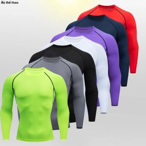Áo Thun Thể Hình Dài Tay Nhanh Khô Cho Nam Áo Thun Thể Hình Chạy Bộ Thể Hình Hàng Đầu Rashguard Dệt Kim Polyester