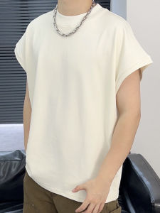 Loose Mens Sleeveless Vest Small Collar American Style Casual Summer Sport Pure Color Simple Backless T-shirt High Street