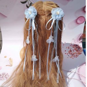 Princess Style Long Tassel Hair Clip for Girls Childrens Performance Cute Flowing Ribbon Hair Accessories Sweet Style
