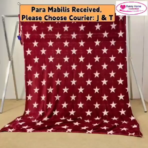 Funny Home Collection - Velvet Fleece Blanket - Maroon with Star Design (135 cm X 195 cm)