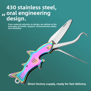 Shark Shape Three in One 304 Stainless Steel Toothpick Multi Functional Bottle Opener Mini Knife Toothpick Keychain Creative Gift