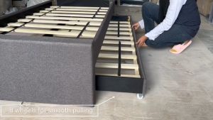 [FREE INSTALLATION] SMASIS Velvet Upholstered Convertible Twin Bed Frame with Pull-Out Trundle and Headboard