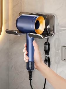 Hair Dryer Holder – Wall-Mounted Stand for Hair Dryer and Straightener Bathroom Organizer Shelf