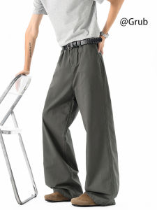 Grace Rub | American Retro Gray Casual Pants Wide Straight Leg
