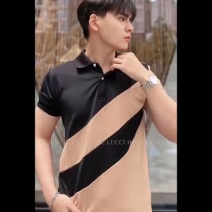 Áo thun polo nam cao cấp phối màu chéo ngực siêu đẹp co dãn 4 chiều dày dặn