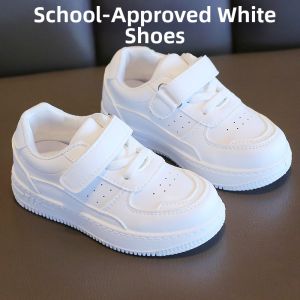 Childrens Sport Shoes Leather Panel Soft Bottom School Required White Shoes Spring New Style Boys Girls Low Top Casual Series