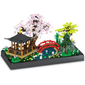 CONUSEA | Chinese Zen Realm Garden Pavilion Model Architecture Building Blocks Ancient Antique Ornaments Assemble Flower Bricks Set Toys