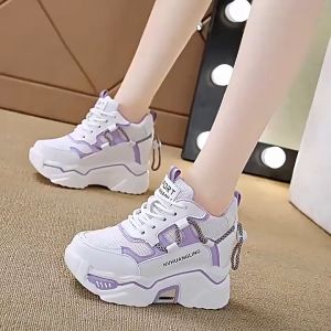 NIKIDAES 2025 Sneaker for Women: Inner Height Increase All Match Thick Bottom Casual Rubber Shoes White Shoes Women (Add One Size)