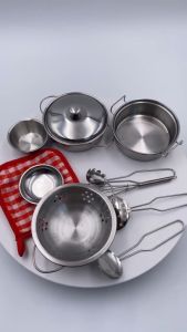 Set Mainan Simulasi Peralatan Dapur Bahan Stainless Steel / Mini Model Kitchenware Memasak Anak Kitchen Set Utensil Cookware Toys