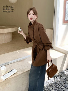 Retro Coffee-Colored Stand Collar Windbreaker Womens 2025 Autumn New Style Elegance High-End Feeling Belted Suede Coat
