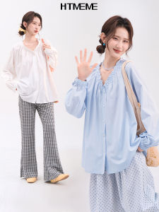 เสื้อเชิ้ตคอวีแขนยาวหลวมๆ ทรงสลิมฟิต ผ้าไลซ์เซลล์ ลายมะพร้าวทะเล ทรงเข้ารูป เสื้อผ้าทำงานสไตล์หวานสำหรับผู้หญิง