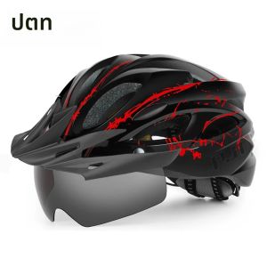 PJT น้ําหนักเบา Breathable Goggles หมวกกันน็อคจักรยาน 4 ใน 1 หมวกกันน็อคจักรยานพร้อมบังแดดและเลนส์ฟรีสลับหมวกกันน็อคขี่จักรยานสําหรับผู้ใหญ่