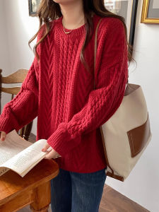 Red Knitted Sweater Womens Fashionable Spring Autumn 2025 New Style Bestseller Outerwear Christmas Robe round Neck Long Sleeve