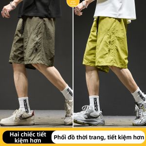 SZON | Quần Short Nam Mùa Hè Thoáng Khí Lụa Băng Lỏng Tay Đính Phối Dài Trung Bình
