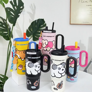 Tumbler Stainless Steel 750ml Anti Tumpah Aman Food Grade Tahan Panas Dingin Desain Lucu
