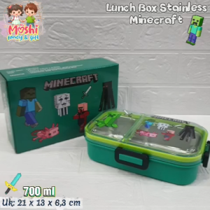 Lunch Box Stainless Sekat 2 Motif Minecraft / Box Makan Sekat 2 Stainless 700 ml / Tempat Makan Stainless Sekat 2 Karakter / Yummy Box Stainless - Minecraft