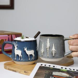 Christmas Limited Edition Deer Pattern Large Capacity Creative Mugs Nordic Style Ceramic Coffee Cups for Breakfast by Er Lang Jia