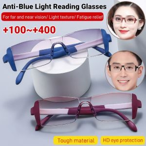 Anti-Blue Light Reading Glasses +100~+400 Ultra Light Presbyopic Glasses For Both Near And Far View