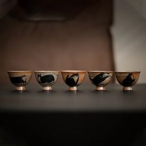 Beautiful Cups Tea Cup Set Teaware for Tea Ceremony Cute Cat Teacup Chinese Ru Yao Ceramic Opening Cup Pottery