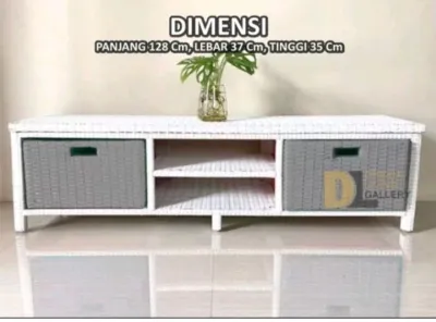 Redy Stok Lemari Rotan Sintetis Laci 2 DVD Meja Tv Rak Buku Susun