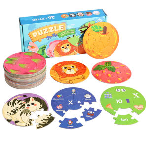 36pcs Double-sided Puzzle For Kids Letters Digits Animals Puzzle Circular Puzzle Learning English Letters Numbers And Words