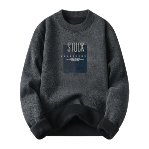 Mens Thickened Solid Color Knitted Sweater Autumn Winter New Style Casual One-Piece Velvet Comfortable Business Gentleman Fashion