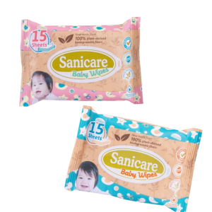 Sanicare Baby Wipes Plant Fiber 15 Sheets - Assorted Colors