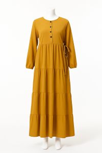 Gamis Polos Kuning kunyit (Mustrad) Terbaru 2025 – Adem Longgar Elegan | Cocok Harian & Kondangan