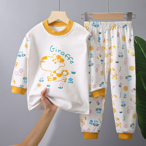 Autumn Winter Warm Pajama Set For Children Cotton Underwear For Kids Loungewear Boys Girls Round Neck Long Sleeves Pajamas Set