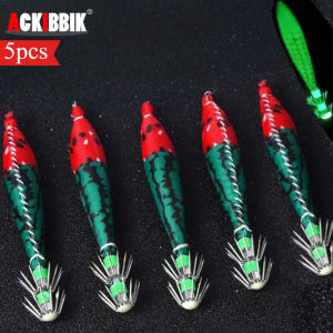 Ackibbik 5pcs 10cm/ 6g Squid Jig Hook Luminous Squid Lure Saltwater Shrimp Bait for Octopus Cuttlefish Fishing Supplies