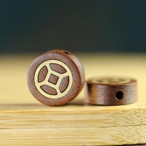 เครื่องประดับ DIY ลูกปัดทรงกลมแบนทำจากไม้ดอกไม้จันทน์ธรรมชาติขนาด 14*6 มม. ลายฟู เหรียญเงิน สร้อยข้อมือ จี้เล็ก งานฝีมือ