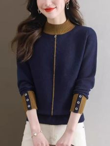 เสื้อสเวตเตอร์ถักคอสูงครึ่งตัวสำหรับผู้หญิง ฤดูใบไม้ร่วง/ฤดูหนาว 2025 ใหม่ หลวม กระชับสัดส่วน แฟชั่น เสื้อชั้นใน เสื้อตัวบน