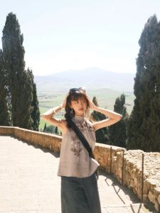 HuaHua Summer New Printed Neck Hanging Light Grey Womens Loose Chinese Style Design Sense Top Street Style Pure Color Other Material