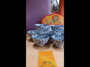 BỘ 10 CHÉN GỐM SỨ GIẢ CỔ HỌA TIẾT CỎ 3 LÁ