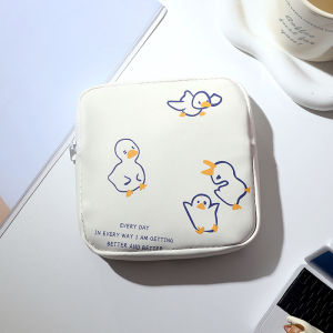 กระเป๋าใส่เหรียญลายปinguino พิมพ์ลายการ์ตูน กระเป๋าใส่เหรียญสี่เหลี่ยมแบน PU สำหรับเยาวชน กระเป๋าใส่เหรียญผ้าฝ้ายลายปinguino ขนาดเล็ก