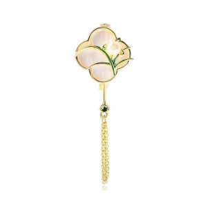 Retro Style Leaf Group Fan Elegant Atmosphere Tassel Cheongsam Hanfu Pin Suit Collar Brooch Chest Flower Mixed Material Ethnic Style